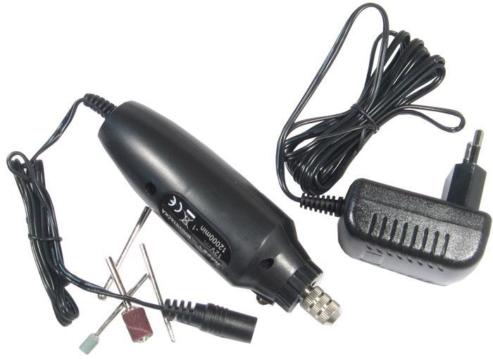 Minivŕtačka AD-19, 12V 12000 otáčok s malým príslušenstvom