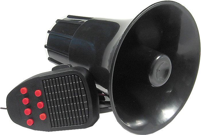 Siréna 50W s mikrofónom, 115dB/m 6-16V/2A, 7 tónov + hovorené slovo -