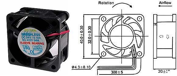 Ventilátor 40x40x20mm 24V/0,1A 7500 ot/min.