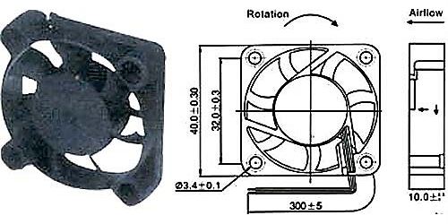 Ventilátor 40x40x10mm 12V/82mA 7300 ot/min SUNON