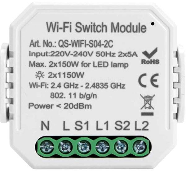 Diaľkovo ovládaný vypínač TUYA QS-WIFI-S04-2C dvojkanálový