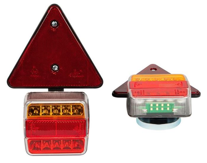 Koncové LED svetlá s trojuholníkmi na prívesný vozík 7,5 m+2,5 m, magnet