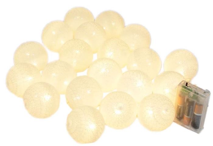 Vianočné a párty osvetlenia - 20x guľa LED teplá biela, dĺžka 3m