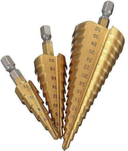 Vrták stupňovitý, súprava 3ks, 4-12mm+4-20mm+4-32mm