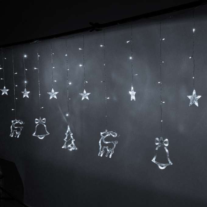 Vianočné osvetlenie so sobom 138LED LIGHT CURTAIN, studená biela