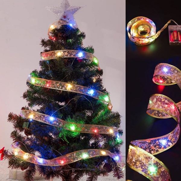 Ozdobná stuha LED zlatá 10m 100LED viacfarebná