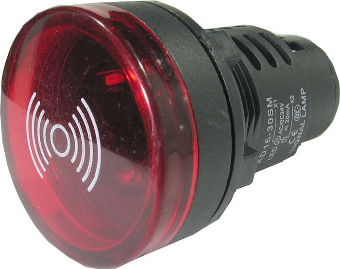 Kontrolka 24V LED 37mm, AD16-30SM, červená s bzučiakom