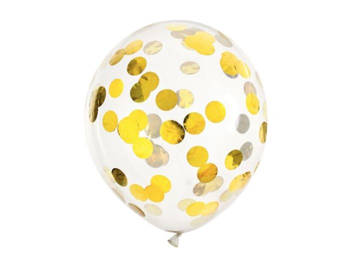 Balóniky so zlatými konfety 30cm, 6ks