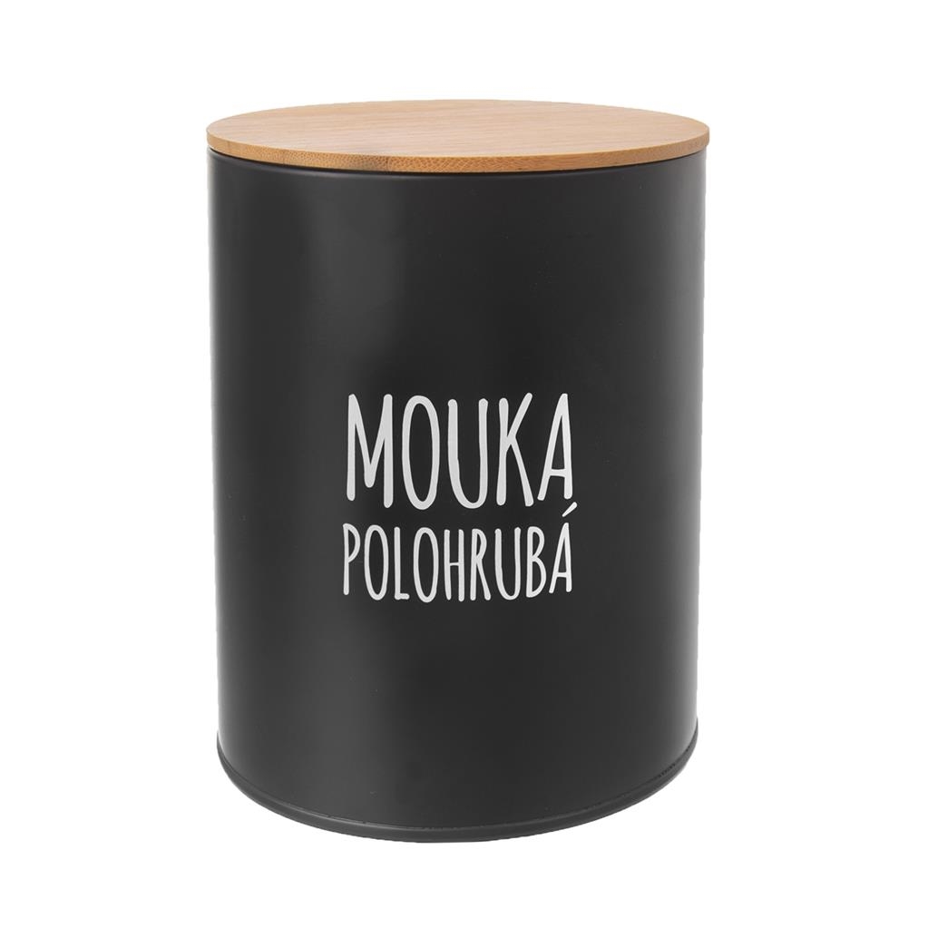 Dóza plech/bambus černá mouka polohrubá ¤13cm ORION