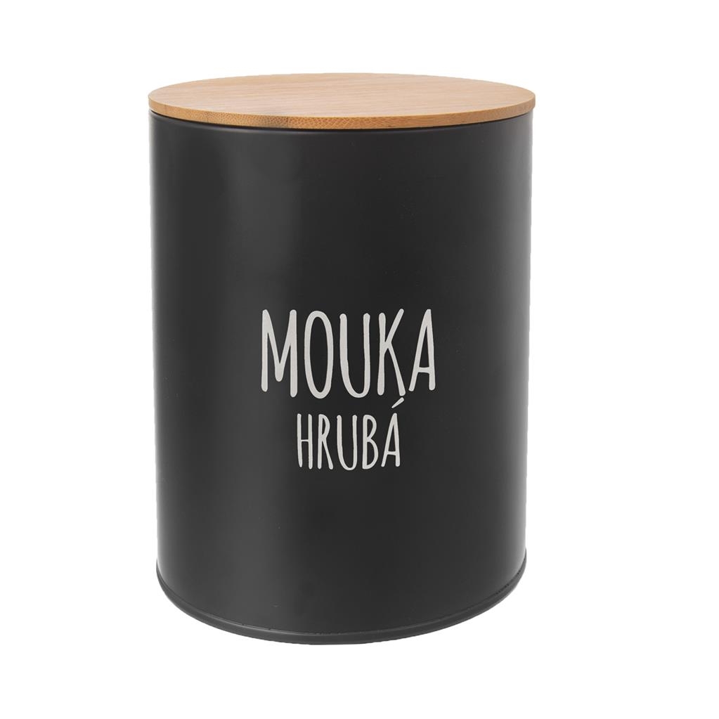 Dóza plech/bambus černá mouka hrubá ¤13cm ORION
