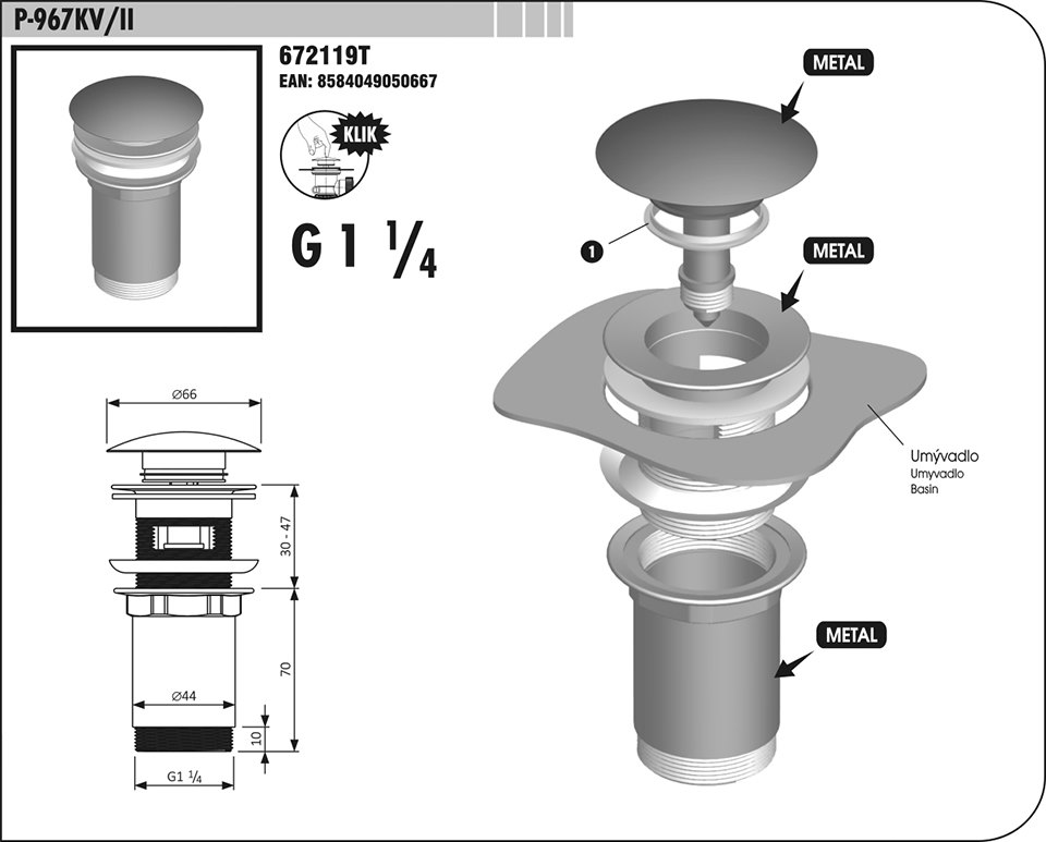 Ventil drezový vypúšťací KLIK 1 1/4'' P-967KV/II SAM