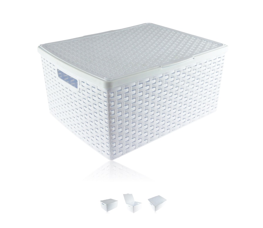 Košík PH 42,5x35x19,5cm s vekom RATTAN biela