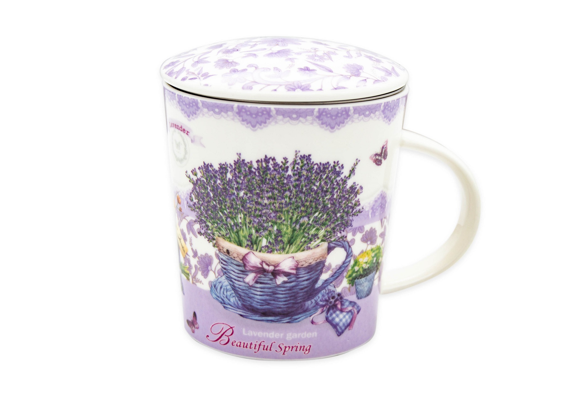 Hrnek porcelán se sítkem a víčkem 320ml LEVANDULE
