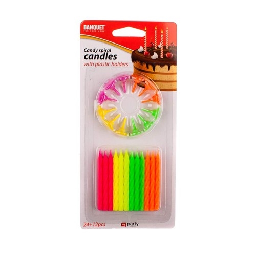 Svíčka dortová 6cm 24ks + držáky PARTY neon