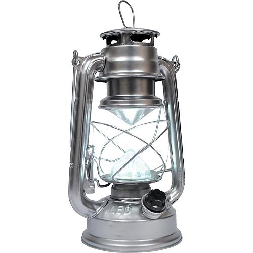 Lampa LED 23,5 cm 4xAA RETRO kov strieborná