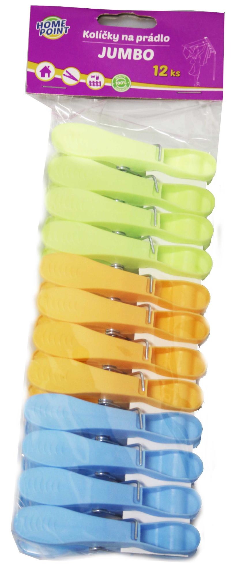 Kolíčky na bielizeň 12ks plast JUMBO HP, mix farieb