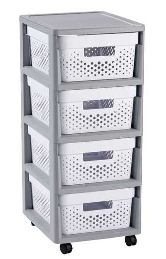 Komoda plast 4poschodia INFINITY 4x10L biela/sivá