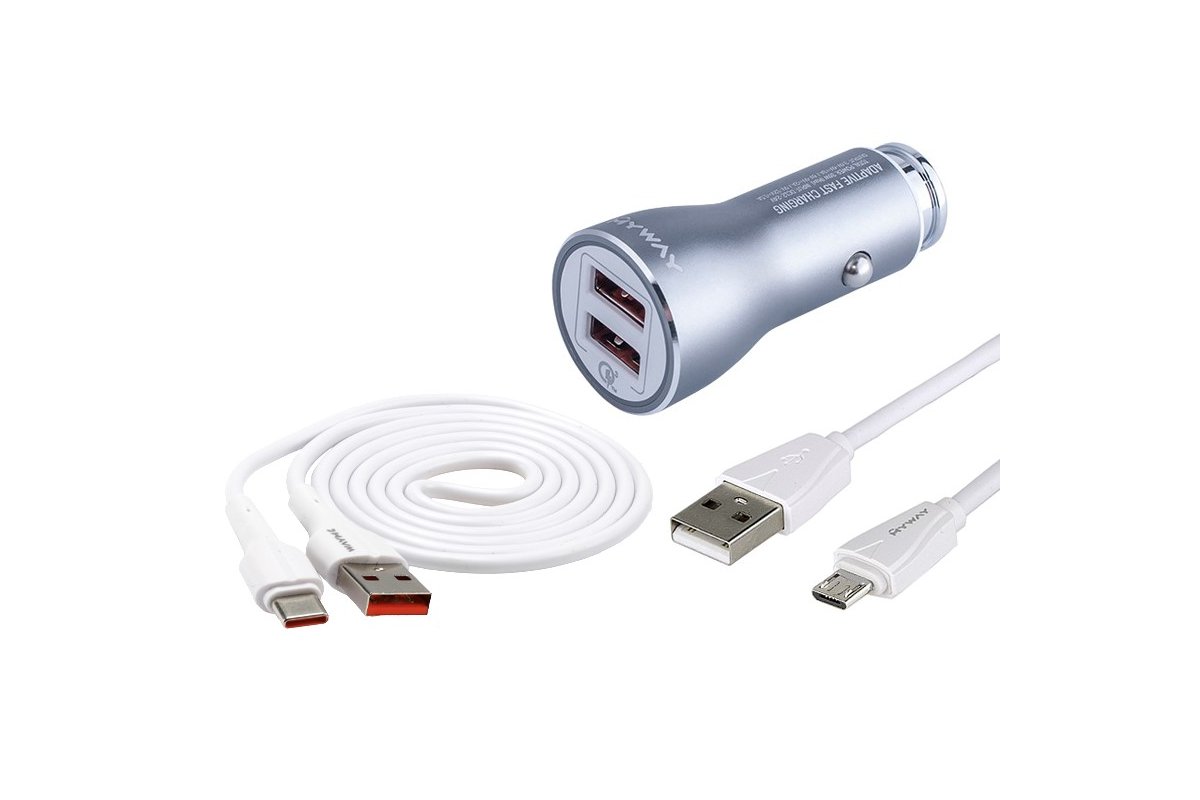 Nabíječka do zapalování 12/24V QC3.0 2x USB + kabel USB > micro USB, WAYME