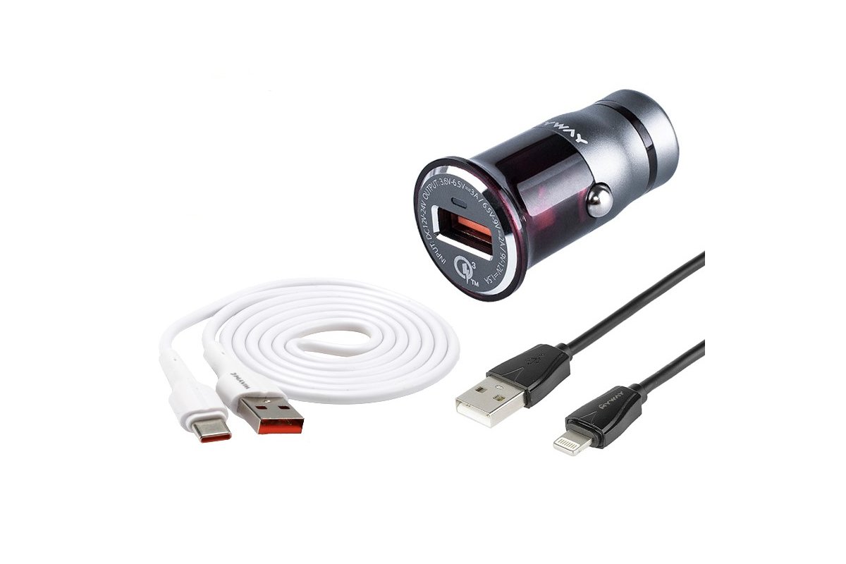 Nabíječka do zapalování 12/24V QC3.0 1x USB + kabel USB > Lightning, WAYME