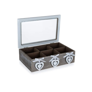 Box na čaj dřevo 6 přihrádek  HEART