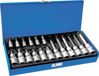 Hlavice s bity TORX 18 ks 1/2" a 1/4" v kovovém boxu - AH121801